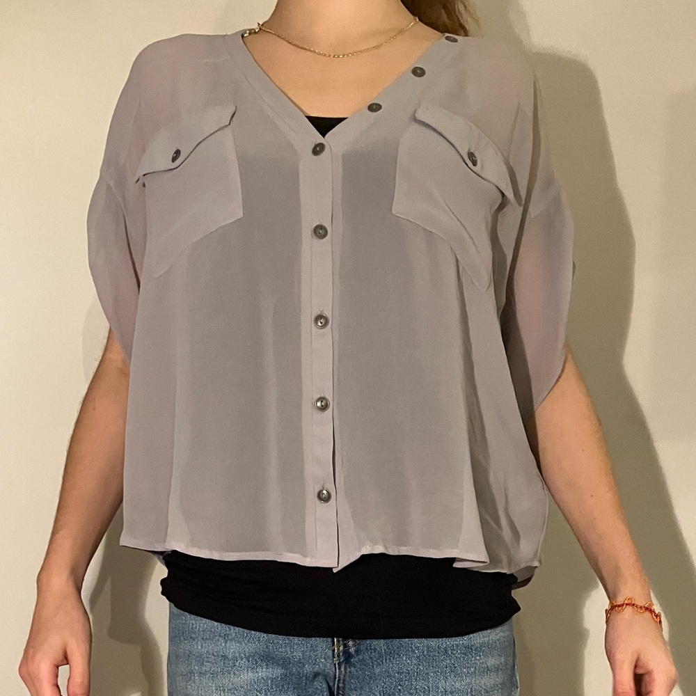Sheer short sleeve buttoned blouse